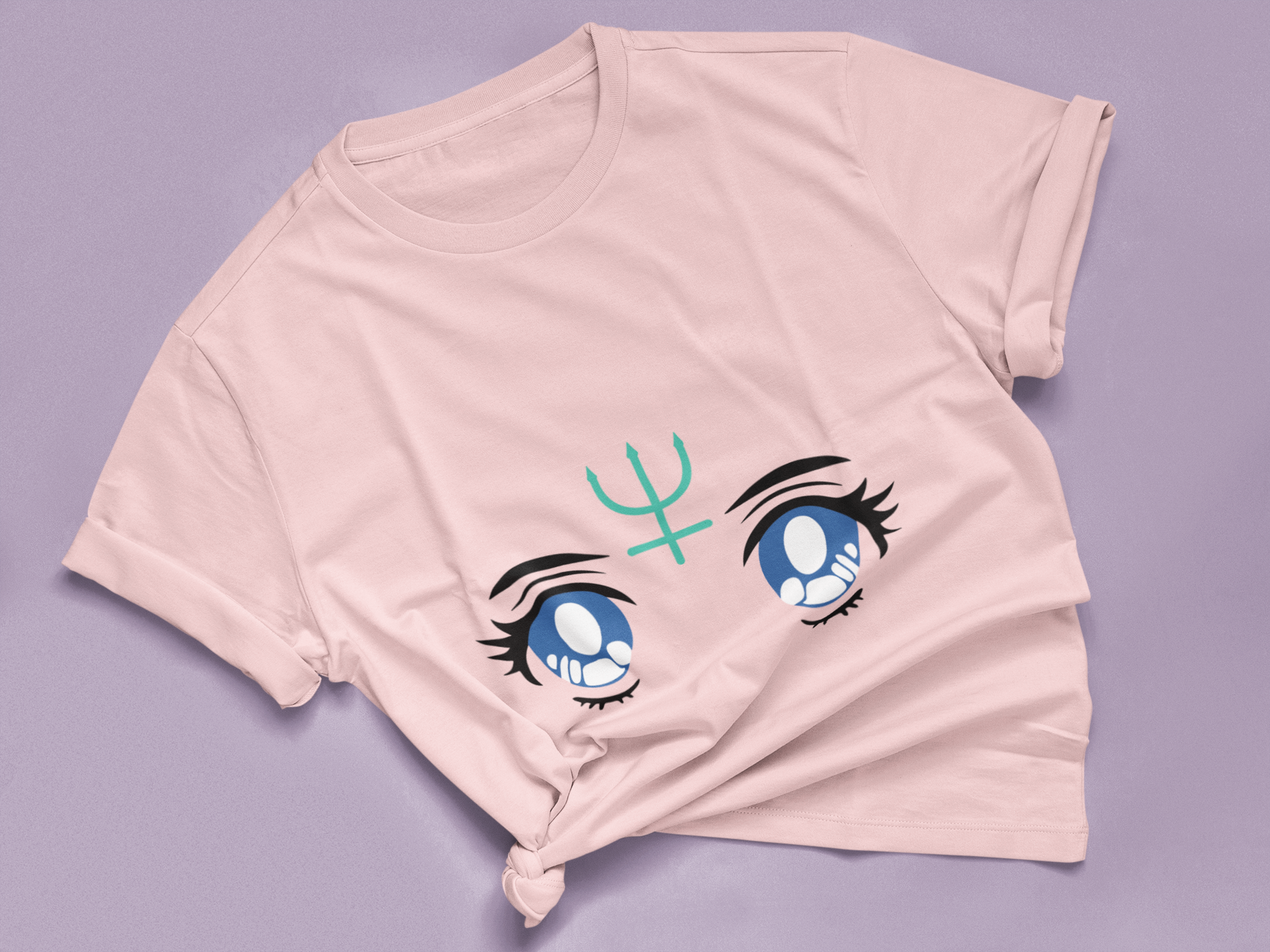 Sailor Neptune Transformation Eyes Tee in pink knotted in cute style.