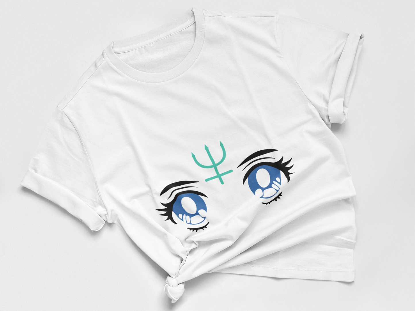 Sailor Neptune Transformation Eyes Tee in white knotted in cute style.