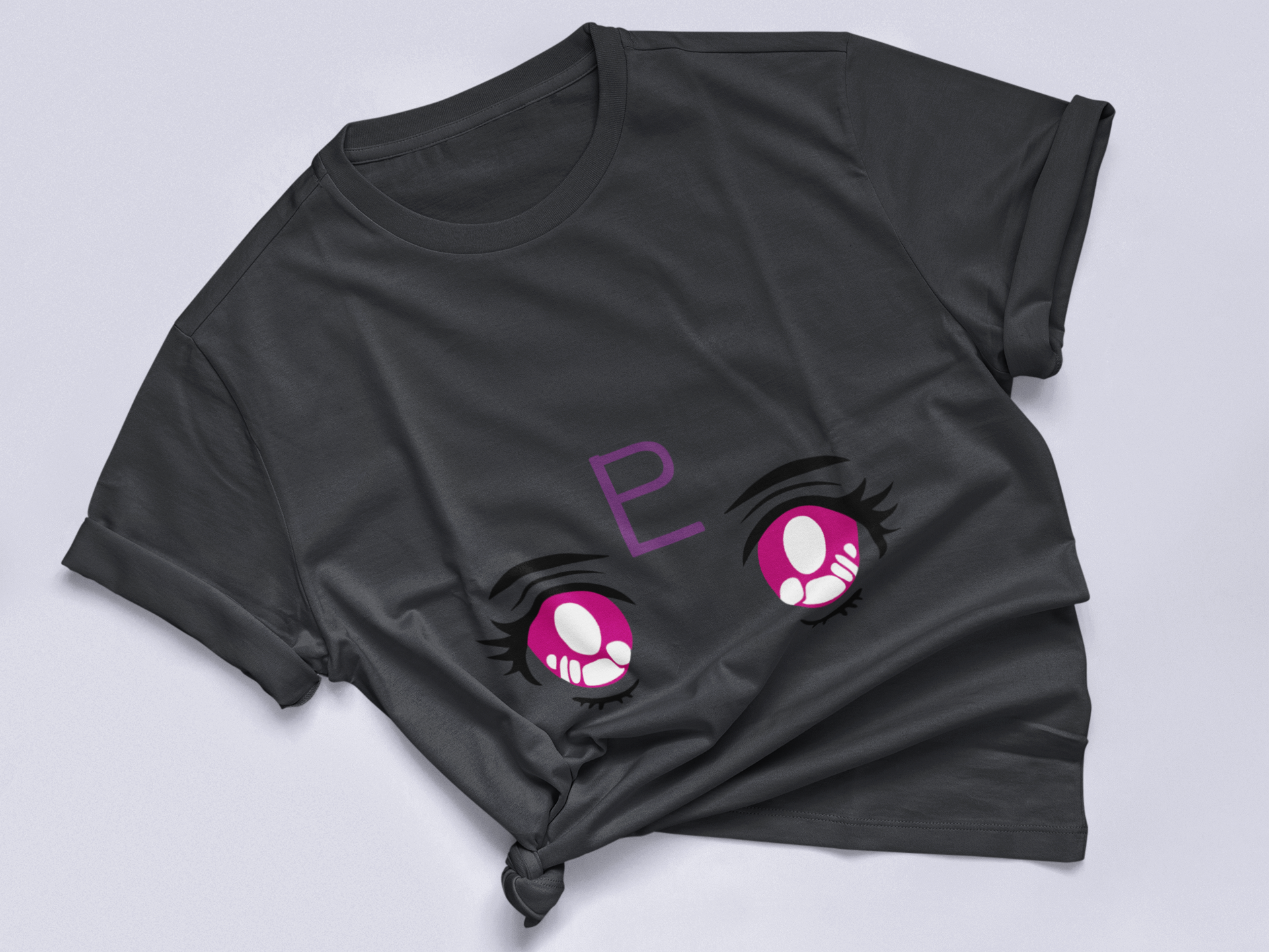 Sailor Pluto Transformation Eyes Tee in vintage black knotted in cute style.