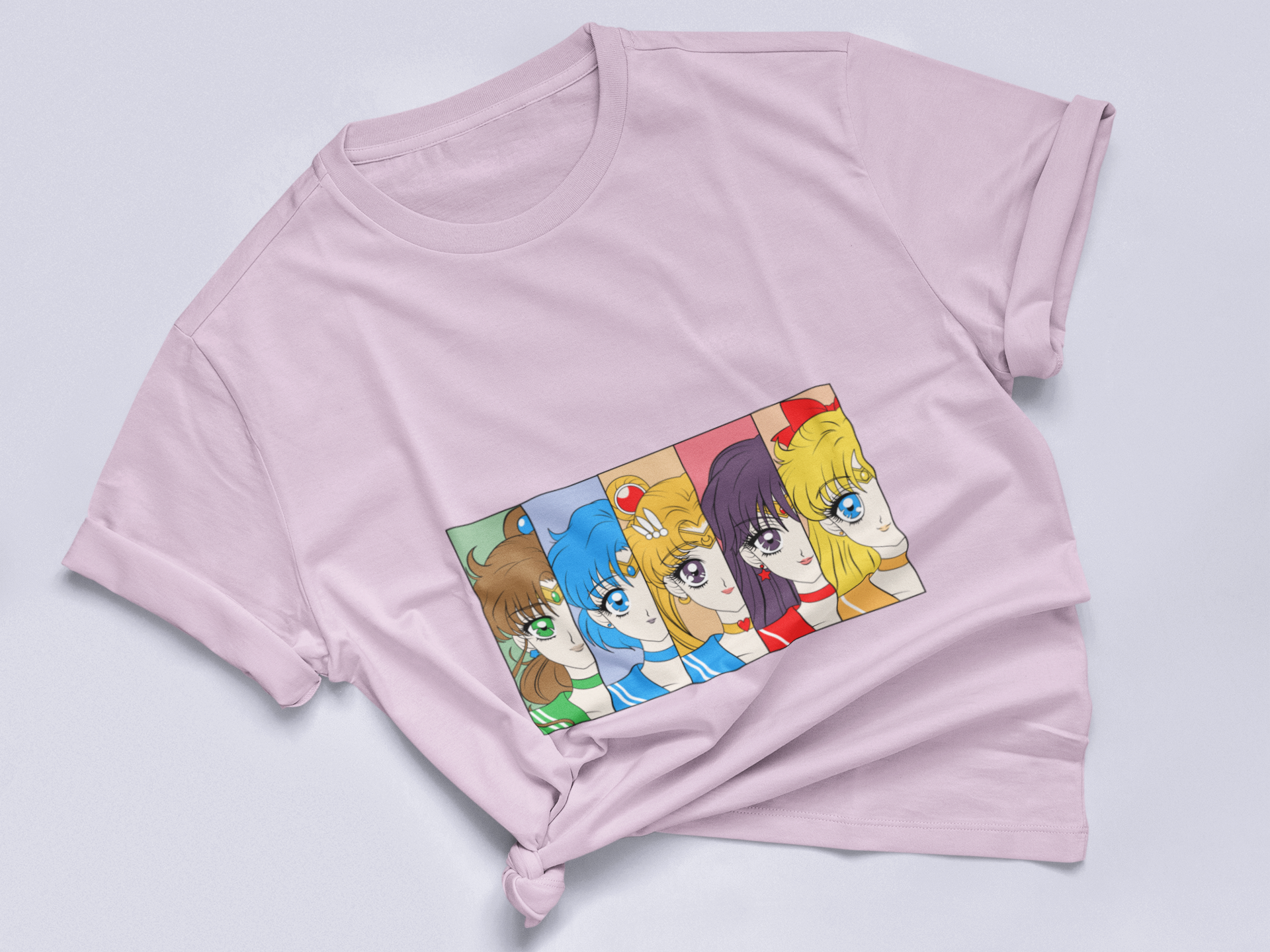 Sailor Scouts Portrait Tee in lilac knotted in cute style.