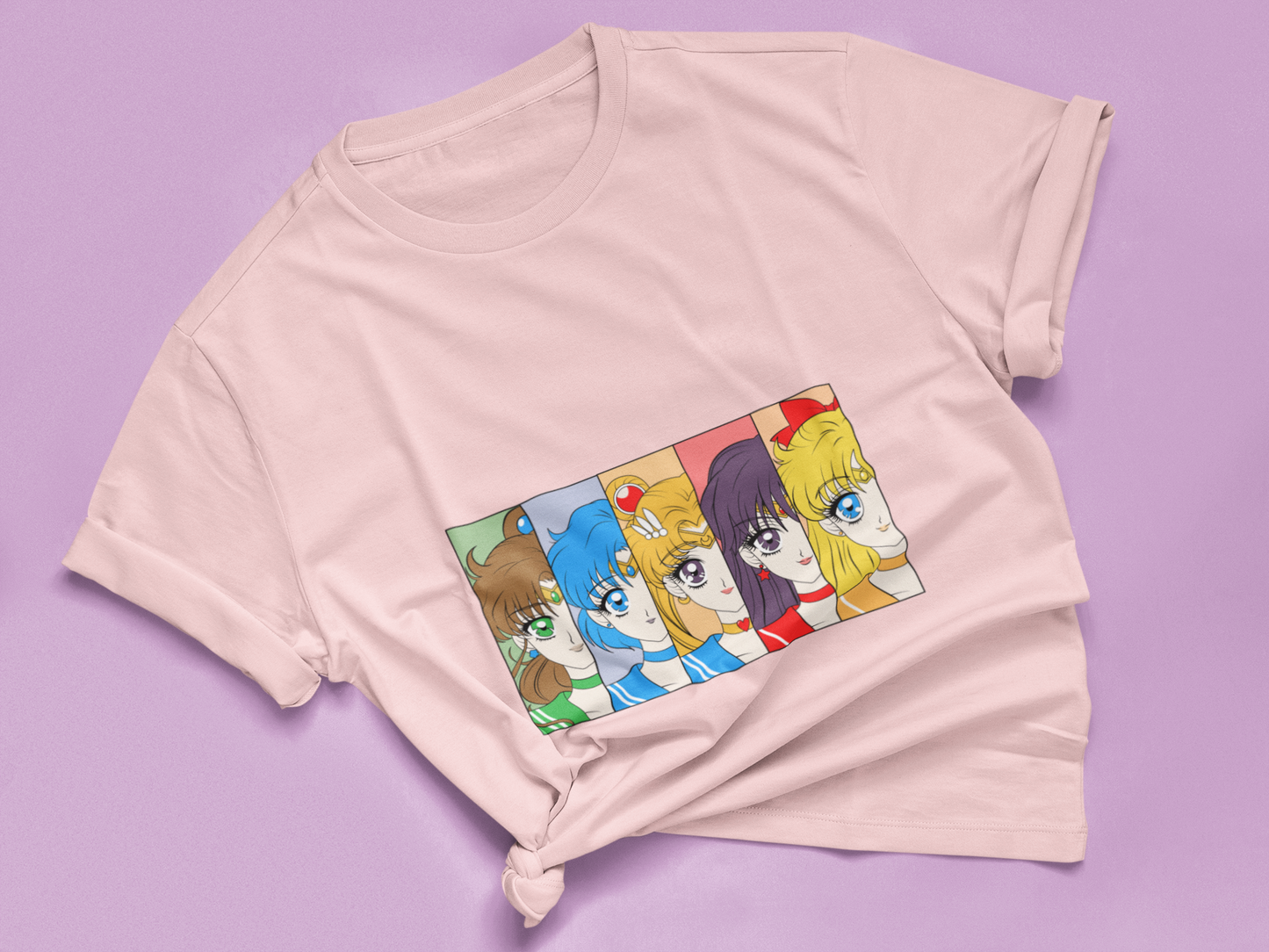 Sailor Scouts Portrait Tee in pink knotted in cute style.