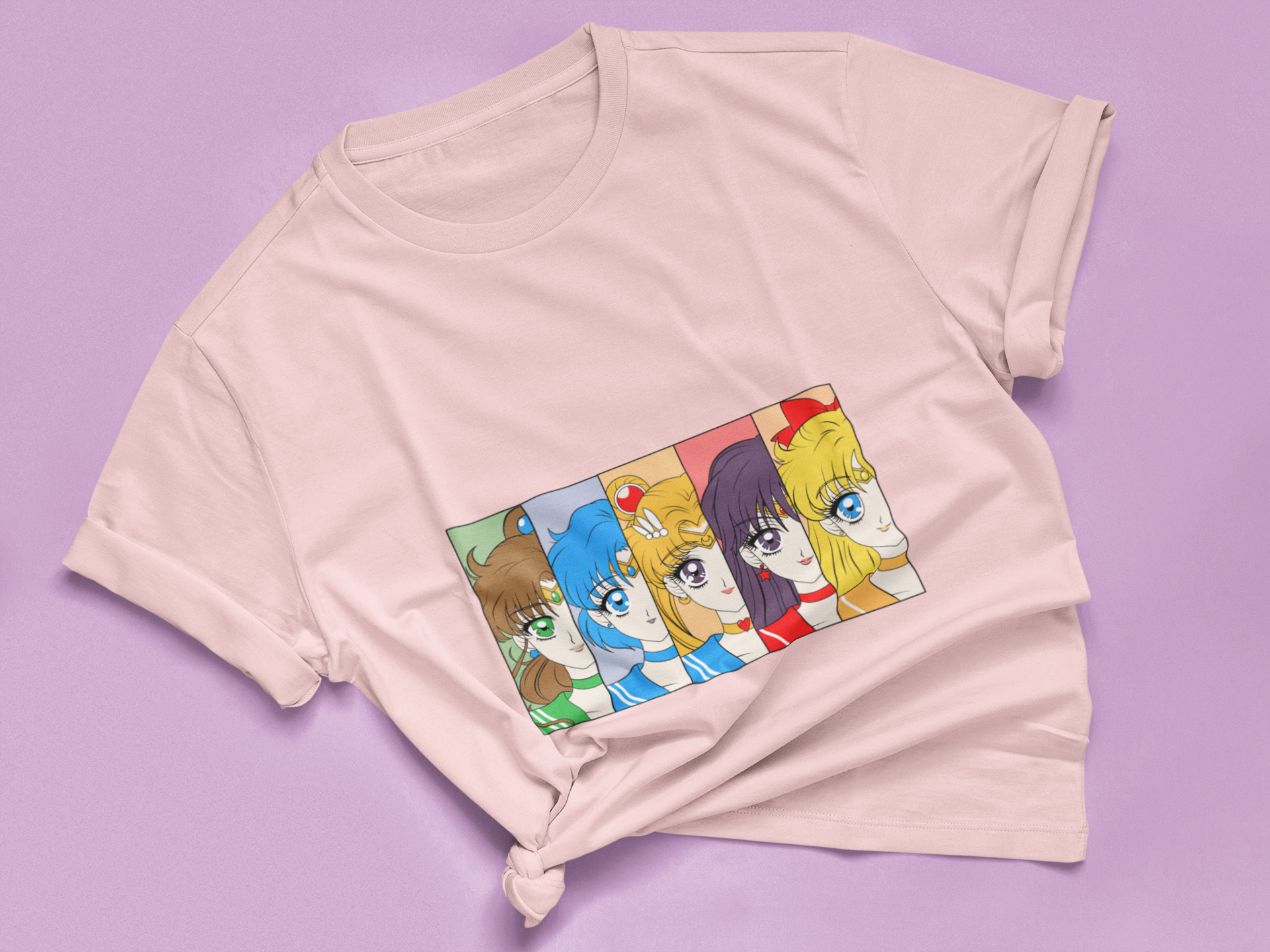 Sailor Scouts Portrait Tee in pink knotted in cute style.