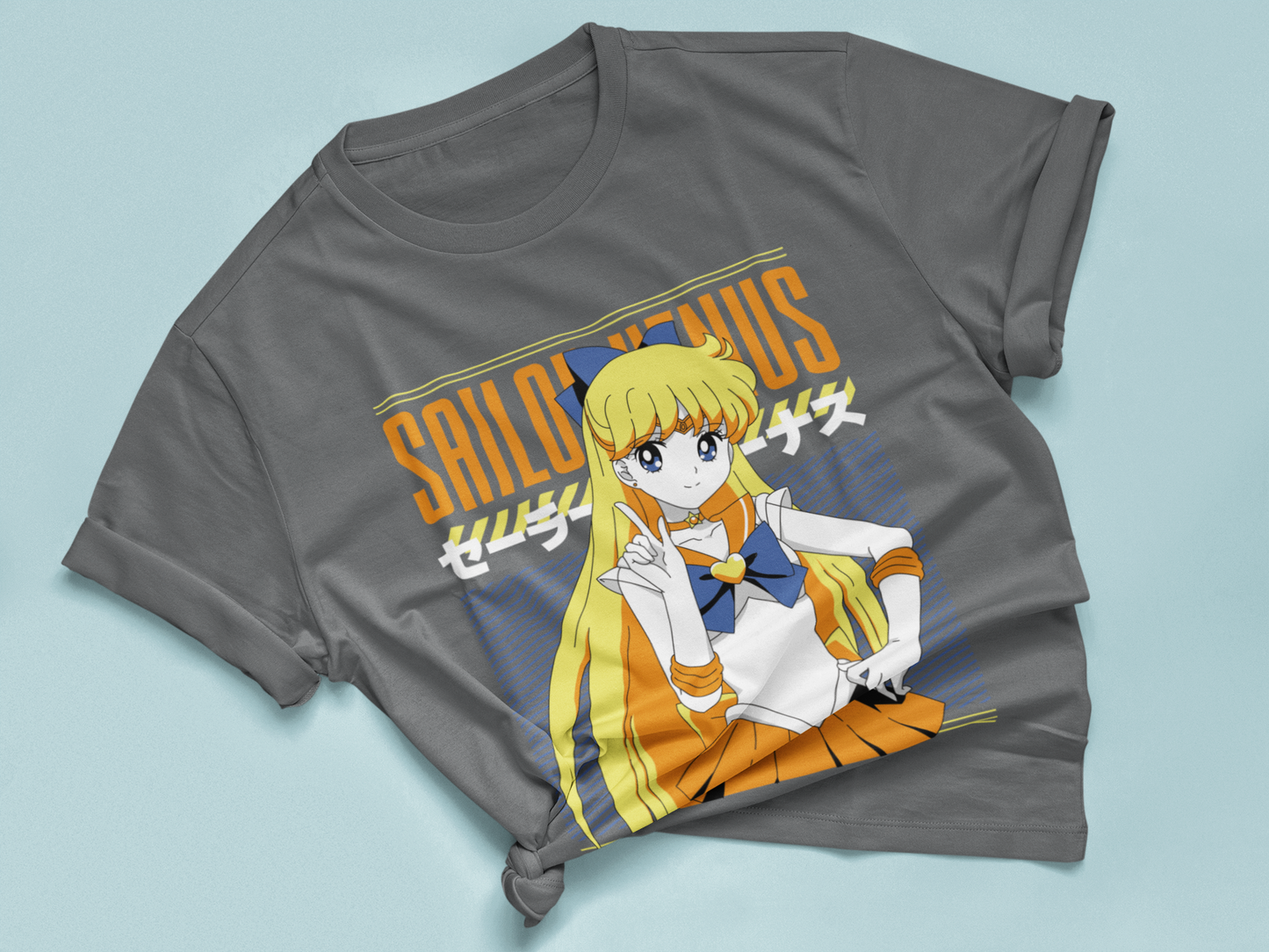 Sailor Venus Crystal Power Tee in asphalt knotted in cute style.